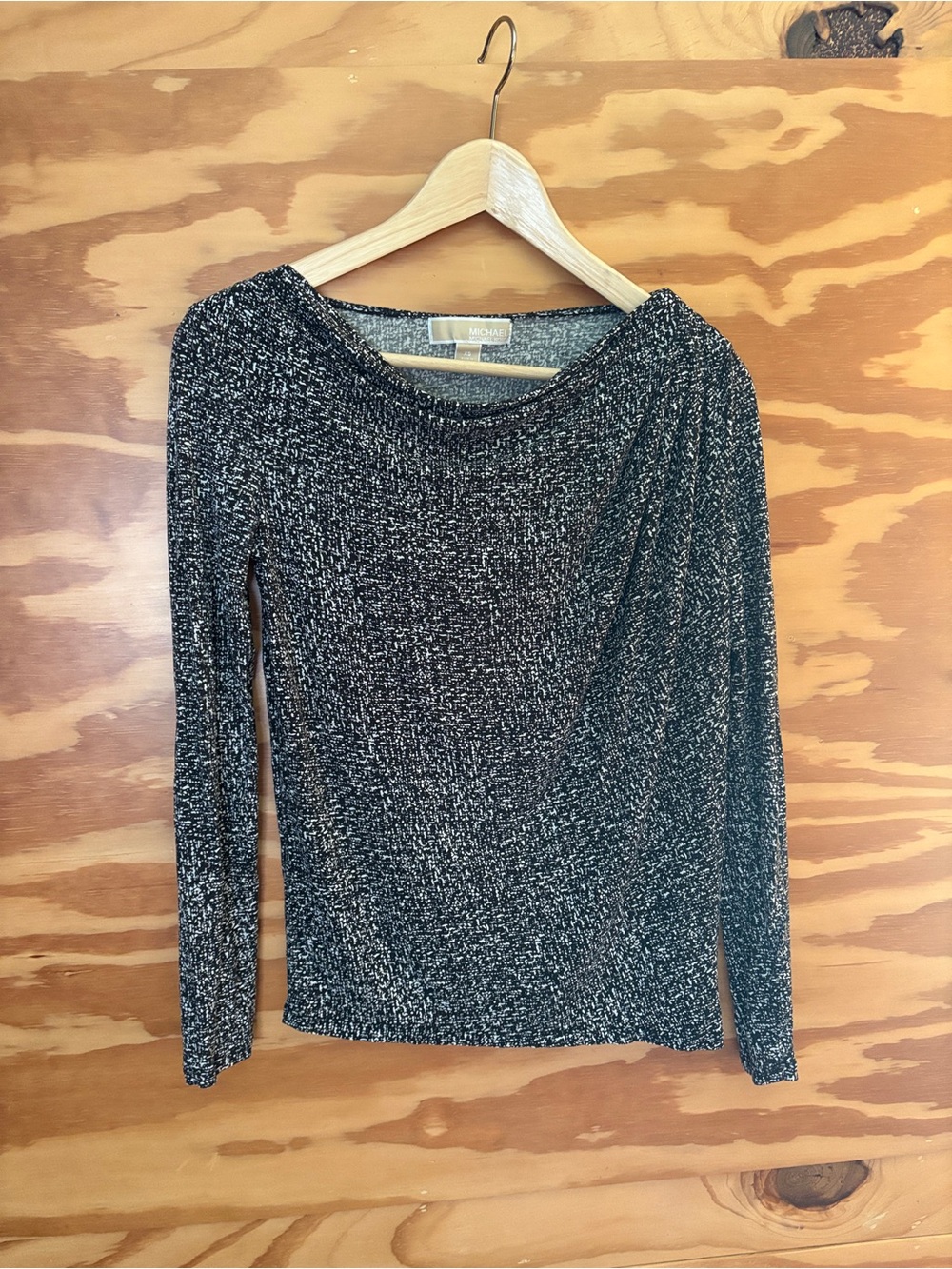 MICHAEL Michael Kors Long Sleeve Light Knit Top Black White Gray Pattern XS